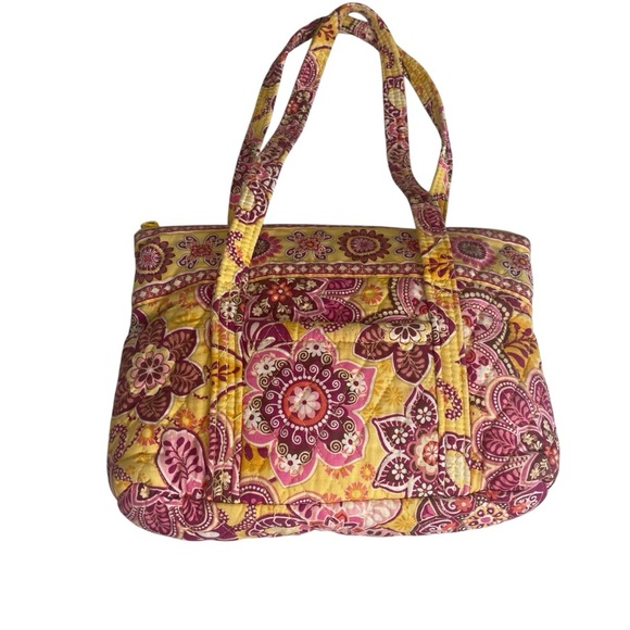 Vera Bradley Bali Gold Pink Libby Floral Small Tote Shoulder Bag Quilted Casual - Picture 1 of 8